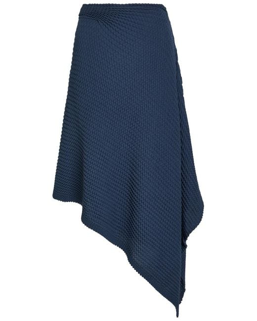 Victoria Beckham Blue Draped Seersucker Fine-Knit Midi Skirt