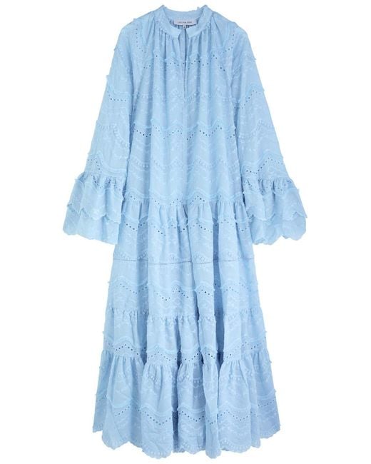 Lug Von Siga Blue Donna Ruffled Cotton-Blend Maxi Dress