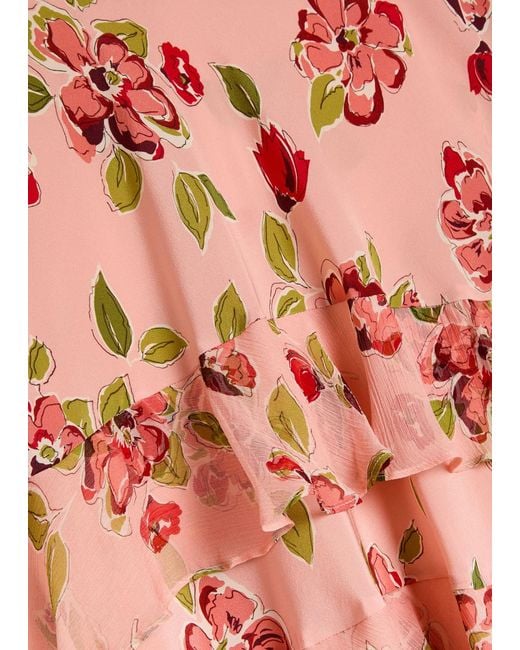 Rixo Red Preslee Floral Ruffled Silk-Chiffon Midi Skirt