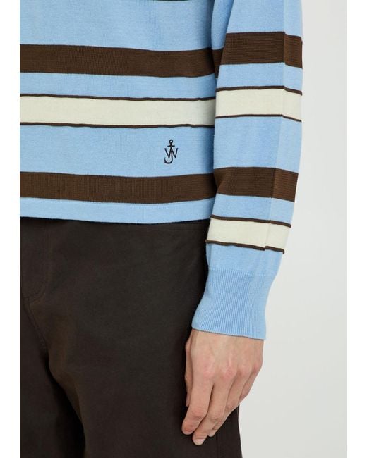 J.W. Anderson Blue Striped Knit Polo Shirt for men