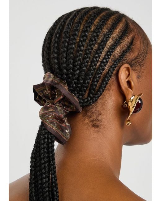 Saint Laurent Brown Paisley-Print Silk Scrunchie