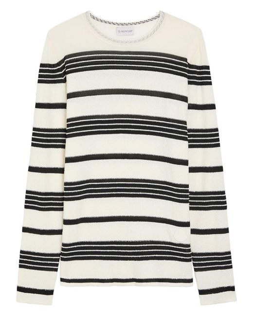 Moncler White Striped Fine-Knit Cotton-Blend T-Shirt