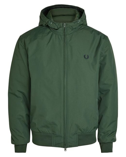 Fred Perry Green Logo-Embroidered Hooded Shell Jacket for men