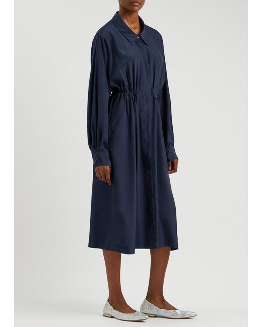 Dries Van Noten Blue Darlos Taffeta Shirt Dress