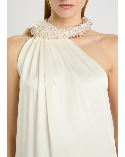 Stella McCartney White Faux Pearl-Embellished Satin Gown