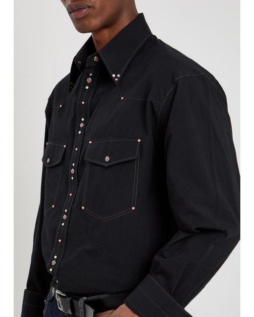Lemaire Blue Stud-Embellished Cotton-Poplin Shirt for men