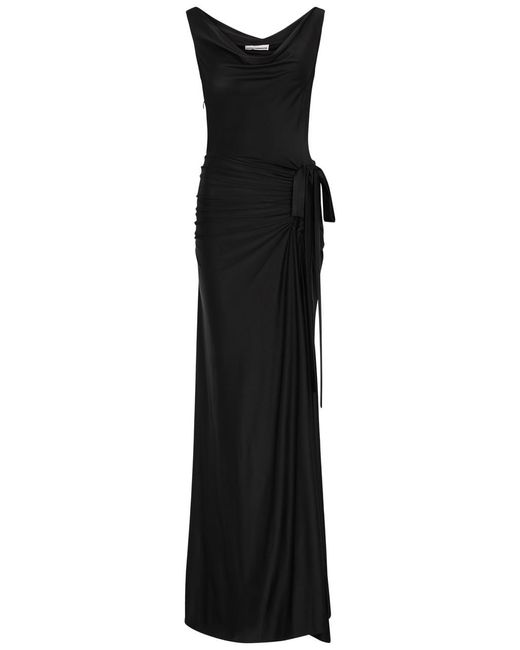 Rabanne Black Draped Stretch-Jersey Gown