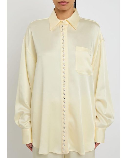 Stella McCartney Natural Faux Pearl-Embellished Satin Shirt