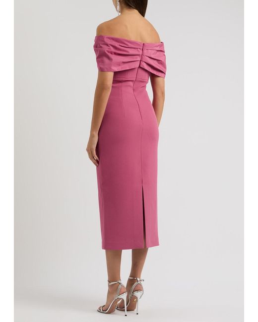 Rebecca Vallance Purple Anais Off-The-Shoulder Crepe Midi Dress
