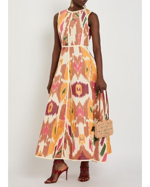 Emporio Sirenuse White Clodette Printed Cotton And Linen-Blend Midi Dress