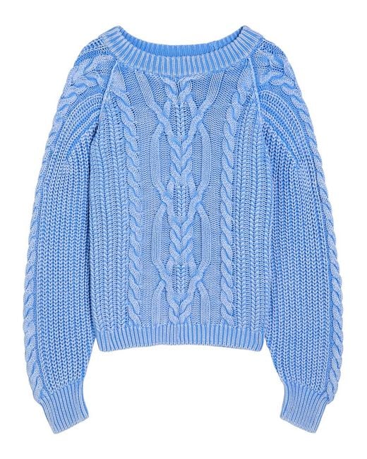 Free People Blue Frankie Cable-Knit Cotton Jumper