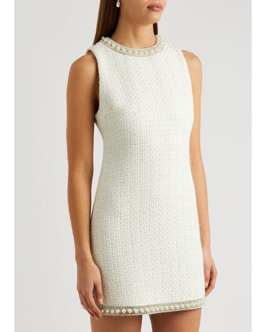 Alice + Olivia White Alice + Olivia Coley Embellished Tweed Mini Dress