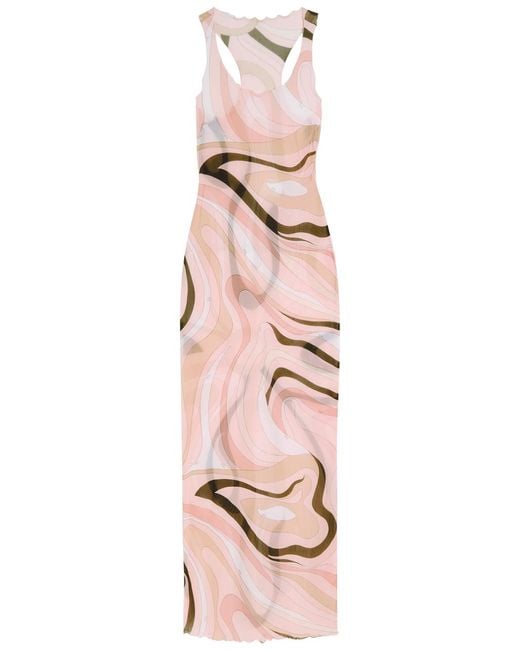Emilio Pucci Pink Marmo Printed Stretch-Tulle Maxi Dress