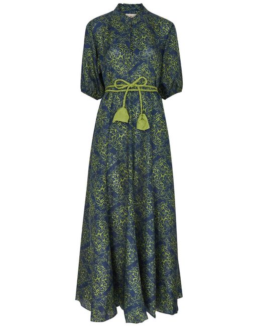 Hannah Artwear Green Oceanus Printed Silk Maxi Dress
