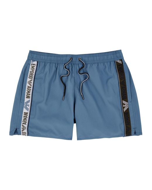 Emporio Armani Blue Logo Striped Shell Swim Shorts for men