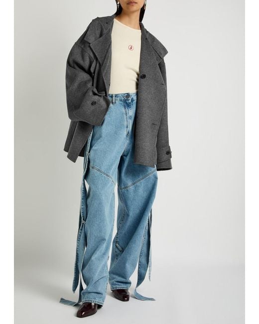 J.W. Anderson Gray Double-Breasted Hooded Wool Pea Coat