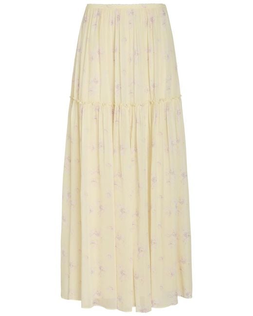LoveShackFancy Natural Positano Floral-Print Georgette Maxi Skirt