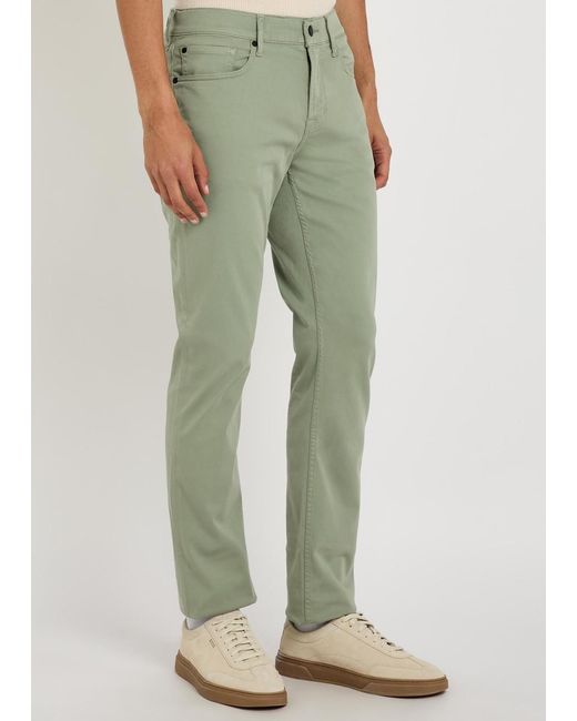 7 For All Mankind Green Slimmy Tapered-Leg Stretch-Sateen Chino Trousers for men