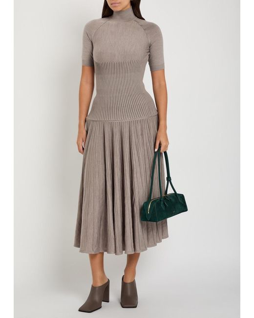 Alaïa Brown Crinoline Ribbed Structured Wool-Blend Midi Skirt