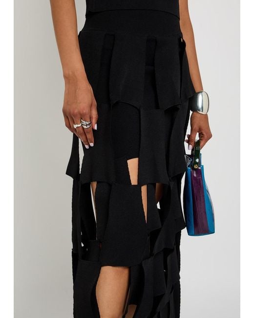 A.W.A.K.E. MODE Black Panelled Trapeze Knit Midi Skirt