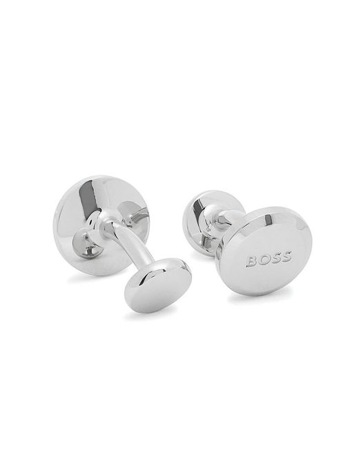 Boss White Logo-Engraved Cufflinks for men
