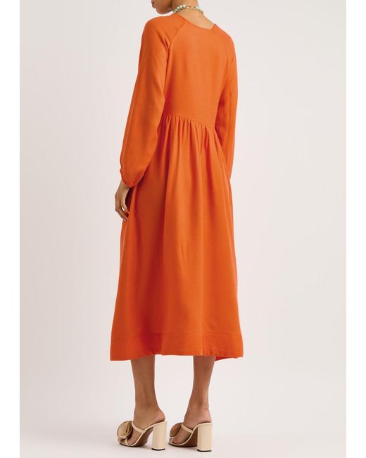 Casa Raki Orange Elda Piqué Cotton Midi Dress