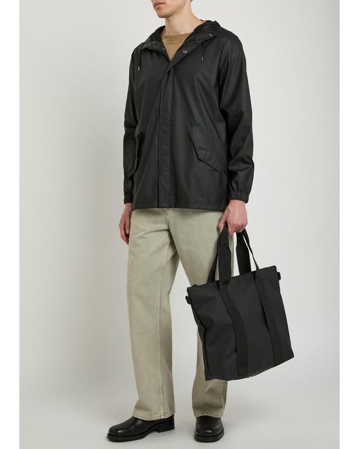 Rains Black Hooded Rubberised Parka for men
