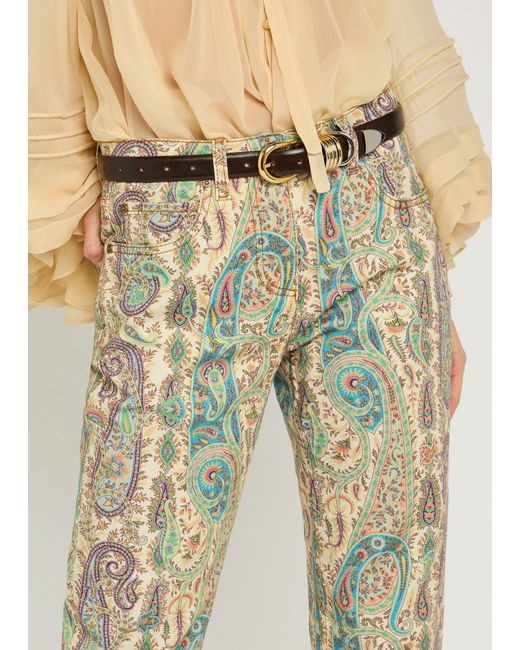 Etro Green Patterned Straight-Leg Jeans