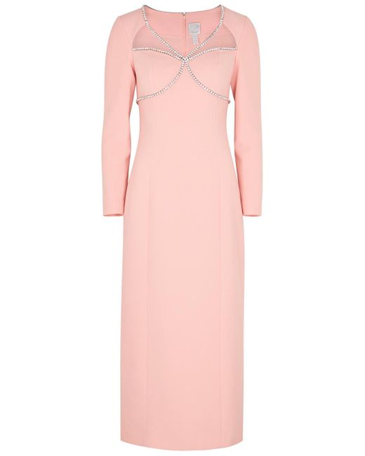Huishan Zhang Verity Pink Crystal-embellished Midi Dress