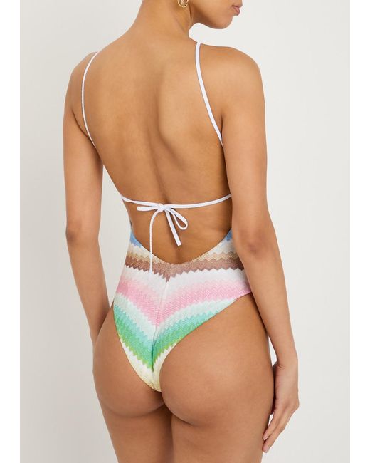 Missoni White Zigzag Metallic-Knit Swimsuit