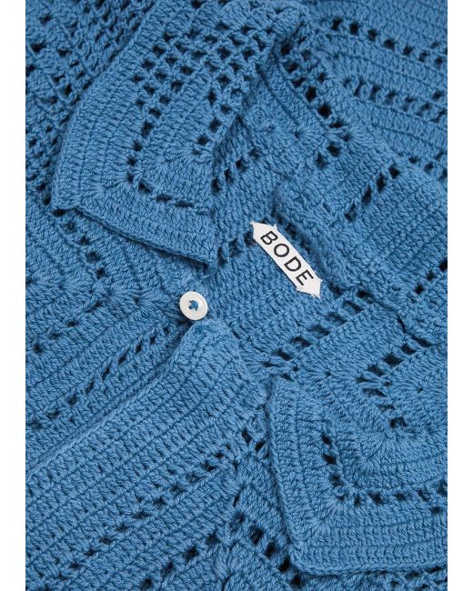 Bode Blue Overdyed Crocheted Shirt for men