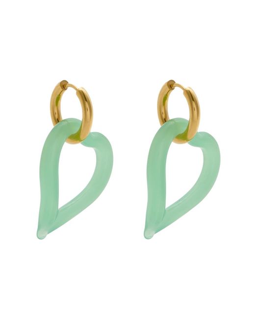 SANDRALEXANDRA Green Heart Of Glass 18Kt-Plated Hoop Earrings