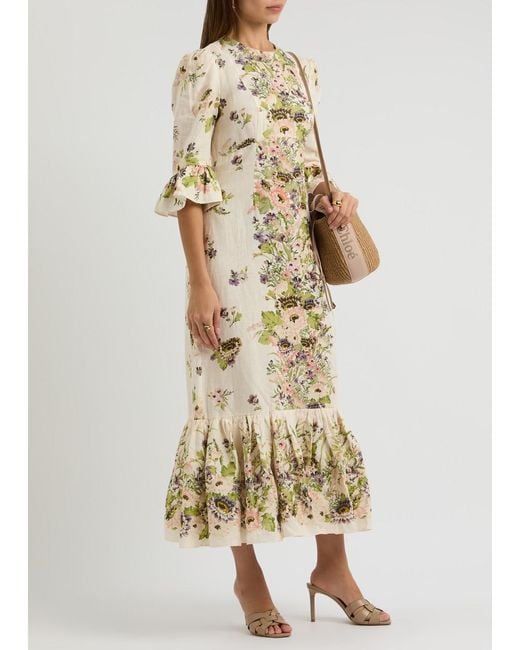 Zimmermann Natural Halliday Floral-Print Linen Maxi Dress