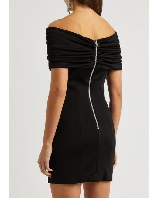 Balmain Black Off-The-Shoulder Embellished Cady Mini Dress