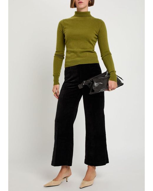 PAIGE Black Anessa Wide-Leg Velvet Trousers