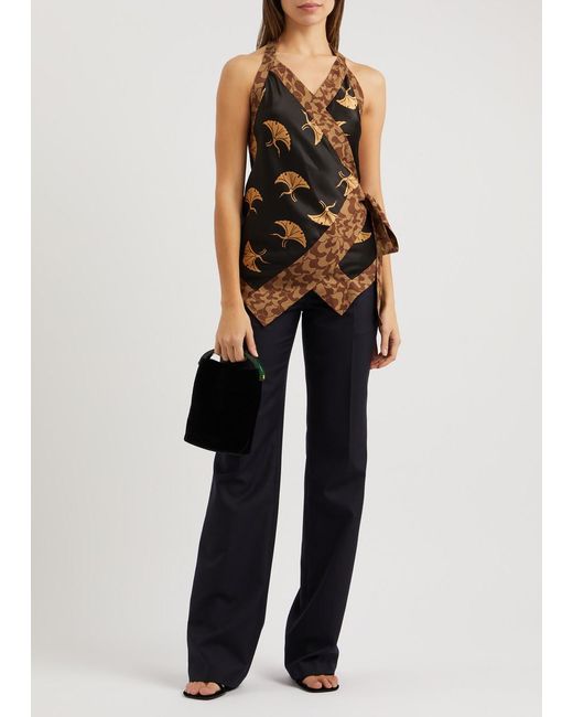 Dries Van Noten Black Cussia Printed Halterneck Satin Top