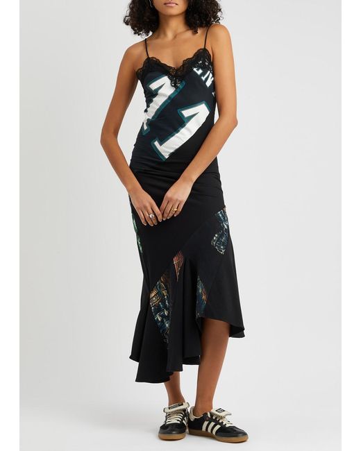 Conner Ives Black Lace-trimmed Printed Cotton Midi Dress