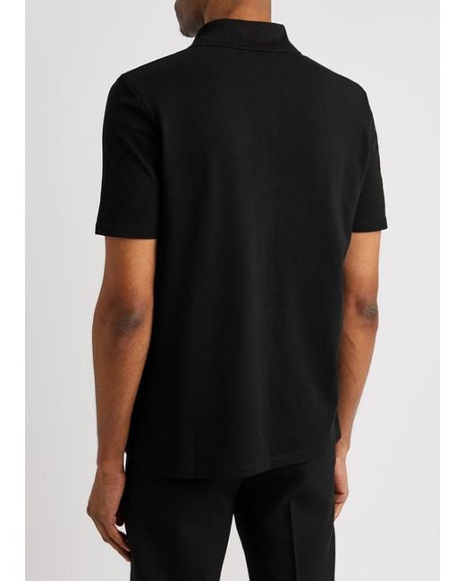 Balmain Black Logo-embroidered Piqué Cotton Polo Shirt for men