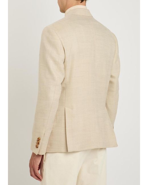 Lardini Natural Double-Breasted Wool And Silk-Blend Blazer for men
