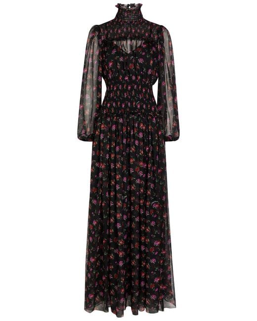 Dolce & Gabbana Black Floral-Print Shirred Silk Maxi Dress