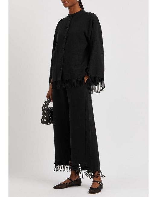 By Malene Birger Black Ahlicia Fringed Cotton-blend Shirt
