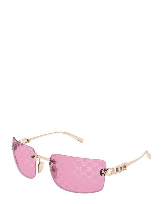 Gucci Pink Rimless Square-Frame Sunglasses