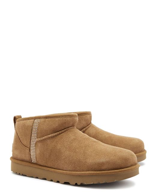 Ugg Brown Classic Ultra Mini Bling Suede Ankle Boots