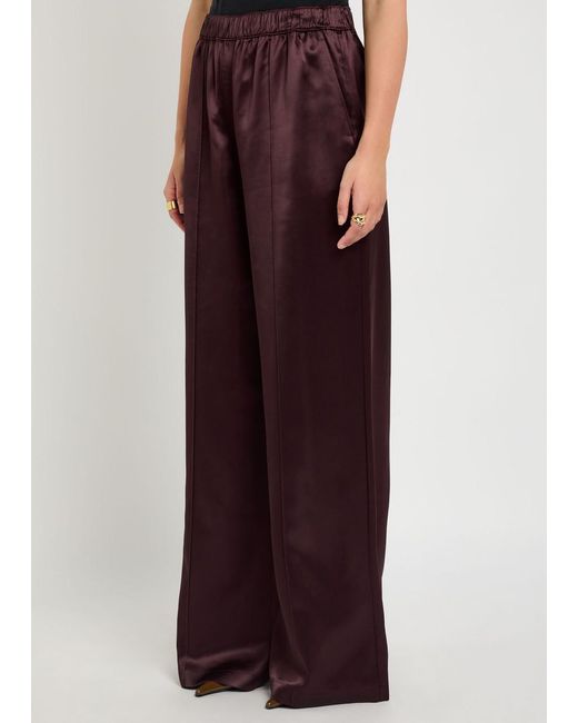 Tory Burch Purple Pintuck Wide-Leg Satin Trousers