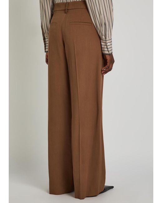 Brunello Cucinelli Brown Tailored Wide-Leg Wool-Blend Trousers