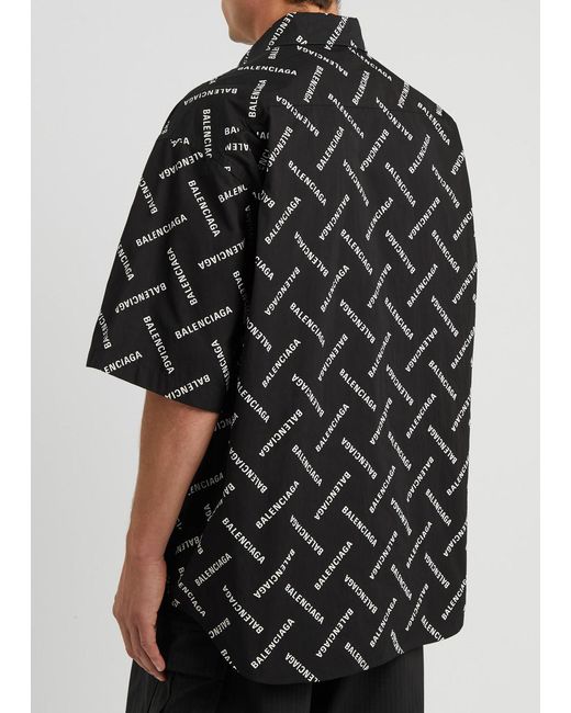 Balenciaga Black Logo-Print Cotton Poplin Shirt for men
