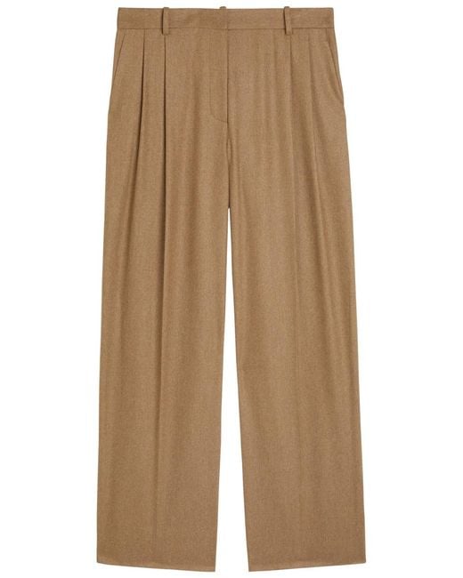 Khaite Natural August Pleated Wool-Blend Trousers