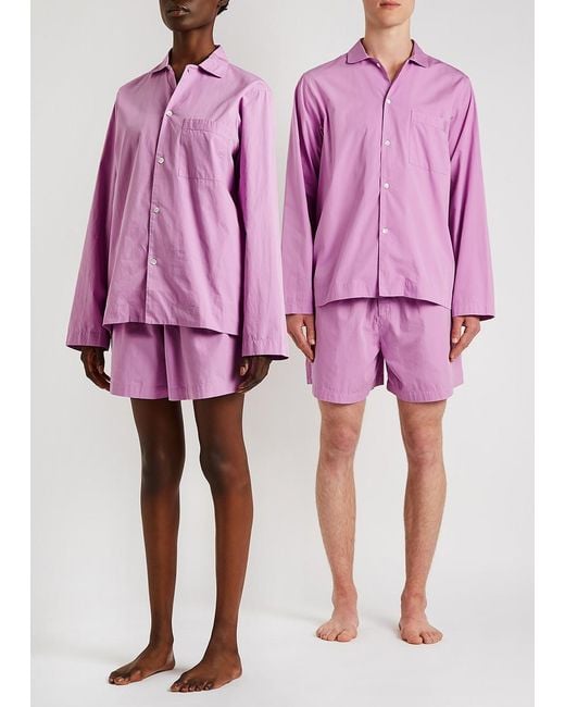 Tekla Pink Striped Poplin Pyjama Top