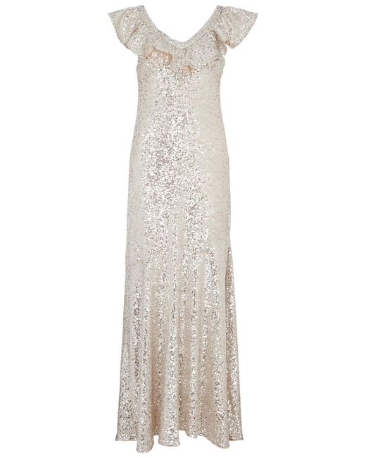 Olivia Rubin White Rex Sequin-embellished Maxi Dress