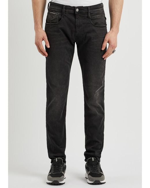 Replay Gray Anbass Hyperflex Clouds Slim-Leg Jeans for men